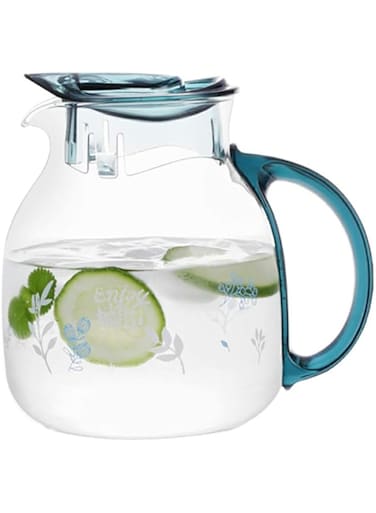 2.0L Drip-Free Borosilicate Water Jug With Lid,Glass Pitcher For Hot &amp; Cold Beverages &amp; Fridge,Iced Tea Jug,Juice Pour Bottle,Elegant Water Jug