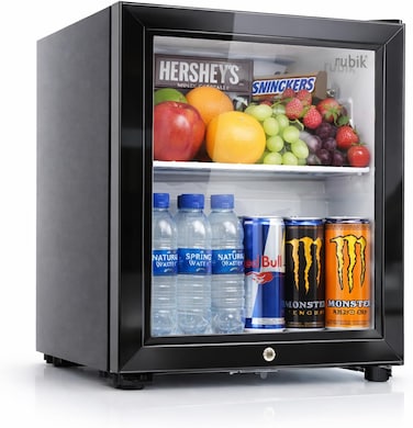 40L Hotel Mini Fridge with Glass Door &amp; Key Lock, Compressor Based AC-220V Beverage Refrigerator Cooler for Food Drinks Skincare Great for Home Office Hotel