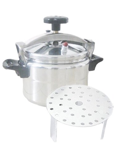 Quality Aluminum Pressure Cooker With Steamer Fast Canner Pot Crock Stay Cool Handles Automatic Safety Device Black 7Liters