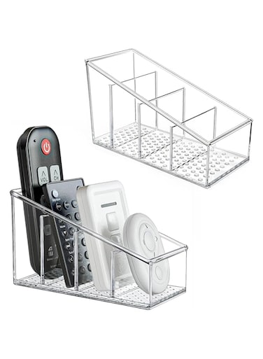 Azonee Remote Control Holder, with 4 Compartment Clear Remote Control Holder, for Table Small TV Remote control Holder Plastic Remote control Organizer Remote Storage (1 Pack)