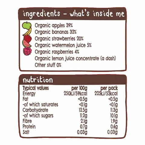 Ella&#39;s Kitchen The Red One Organic Squished Smoothie Fruits 6+ Months Baby Food, Gluten &amp; Dairy Free 90g