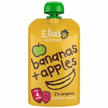 Ella's Kitchen Gluten Free Dairy Free Organic Super Smooth Bananas and Apples Puree Baby Food, 4 Months+, 120g