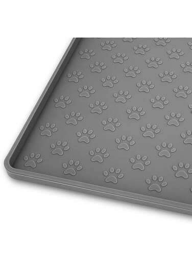 SYOSI Pet Placemat for Dog and Cat, Silicone Pet Feeding Mats Cat Food Plate for Small and Medium Cats and Dogs, Raised Edge Prevents Catches Spill and Residue onto the Floor Grey