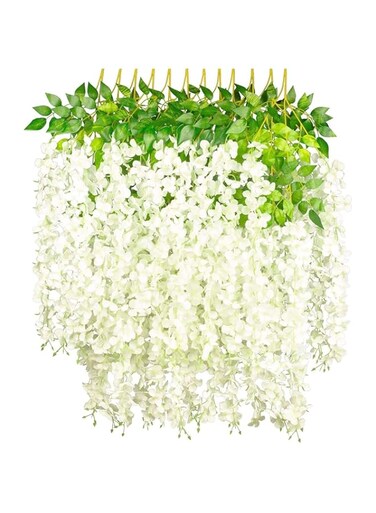 Nyganmelloz Artificial Flowers for Decoration, 12 Pcs Silk Wisteria, Bushy Silk Vine Ratta Hanging, Artificial Plants Indoor Outdoor for Wedding Party Garden, White