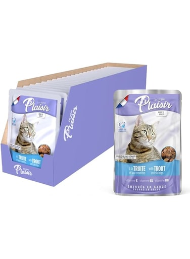 Plasir Cats Chunks in Gravy Wet Food Cat, Trout and Shrimps, Food for Cat, Wet Cat Food, Veterinary Formulated Ingredients, Healthy Wet Cat Food 22x100g