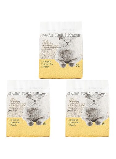 Tofu Cat Litter, 18L Degradable Cat Litter Sand Flushable Clumping Cats Litters Pellets, Scented Ultra Absorbent Bentonite Kitty Litters Deodorizer Kitten Litter Odor-Free Natural 3 Bags Set Total 6kg