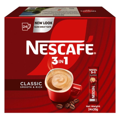 Nescafe 3-In-1 Classic Instant Coffee Mix, 20g Pack of 24