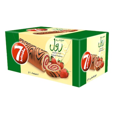 7 Days Vanilla Swiss Roll with Strawberry Filling, 20g Pack of 12
