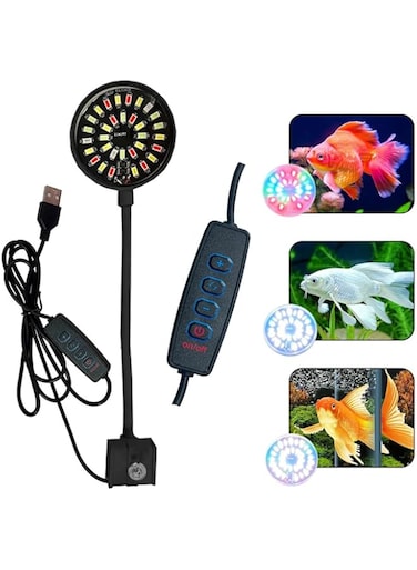 USB 7W Aquarium LED Lighting Light, Adjustable Aquarium Lighting, for Water Plants and Freshwater Aquariums, Equipped with a 95 cm Power Cable, Black