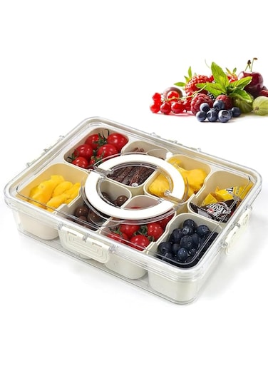 HAENJA Divided Serving Tray with Lid and Handle, Spice Storage Box Dried Fruits Seasoning Storage Container, Portable Snack Platter Organizer for Fruits, Nuts, Snacks, Candy Travel (1pcs)