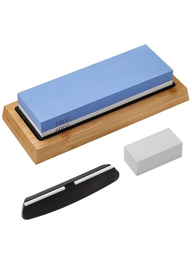 Knife Sharpeners Corundum Whetstone 2-in-1 Knife Sharpening Stone 1000/6000 Dual Grit Side with Anti-Slip Silicone Holder Angle Guide Correction Stone Ideal Grinding Stone for Chefs and Cooking Lovers
