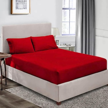 MUSA&Acirc;&reg; Deep Pockets Fitted Sheet - 100% Cotton Luxury Bedding Set (Red, 100 x 190cm)