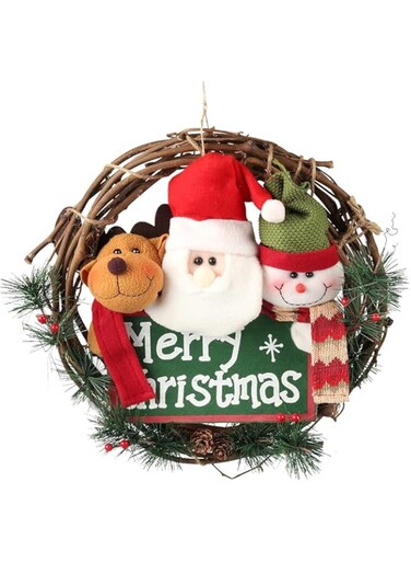 HIGHLAND 14 Inch Santa Claus Reindeer Snowman Merry Christmas Wreath for Front Door &ndash; Merry Christmas Door Sign Hanging Decorations &ndash; Christmas Decorations for Home &ndash; Christmas Door Board