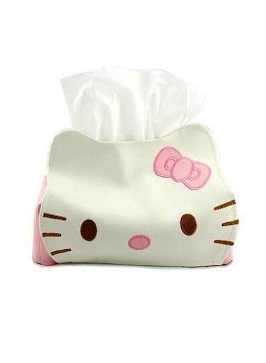Kitty Shaped Tissue Box Cover, Hello Kitty PU Leather Tissue Box, Car Tissue Box (White Pink)