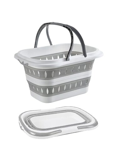 ANNIYA Collapsible Plastic Laundry Baskets with Handles, Smart Space Saving Deisgn Washing Bin Kitchen Storage, Large Folding Pop Up Laundry Hamper for Bedroom and Bathroom (Grey)