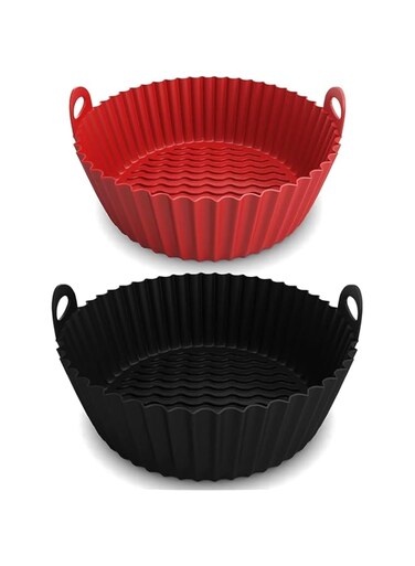 Silicon Air Fryer Liner - 2 Pcs Non-Stick Reusable Air Fryer Liners - Replacement for Flammable Parchment Liner Paper - Baking Pan Air Fryer &ndash; Food safe Fryers Basket Oven Accessories