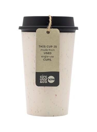 &amp; Co Circular and Co Now Cup Reusable Coffee Cup Made from Recycled Single Use Cups 12oz 340ml Cream &amp; Cosmic Black