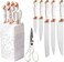 7pc Stainless Steel Knife Set for Kitchen &ndash; Sharp Chef Knife, Scissors &amp; Sharpener with Marble Handles &amp; Knife Holder &ndash; Cutlery Set for Home &amp; Professional Chefs! (White)
