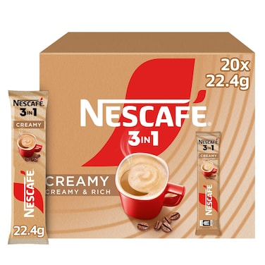 نسكافيه 3 في 1 لاتيه كريمي مزيج قهوة فورية كريمي وغني 22.4 غرام حزمة من 20