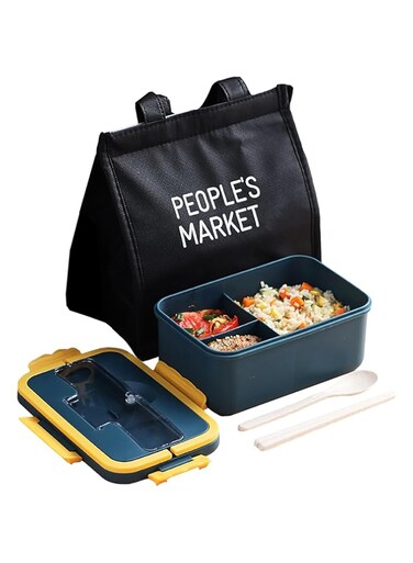 Tazweeq Bento Boxes, 1500ml Portable Lunch Box, Student Adult Work Lunch Box, Can Be Microwaved Square Grid with Tableware Wheat Straw Material