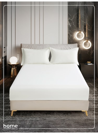Bedding Fitted Sheet - Fits 120x200 Cm Bed For Twin Bed 2 Pcs (1 Fitted Sheet and 1 Pillowcase) - 30 Cm Deep Pocket - Solid Bed Sheet