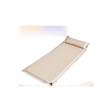 Self-Inflating Camping Sleeping Pad, Double-Layer Foam, Built-in Pillow, Water-Resistant, Beige