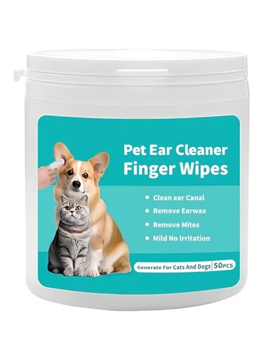 FDTY 1 pack of 50 count Dogs Ear Wipes Finger, Ear Cleaner Finger Wipes for Ear Wax, Debris, Deodorizes, Relieve Ear Itching &amp; Inflammation, Natural Pet Ear Wipe for Dogs &amp; Cats