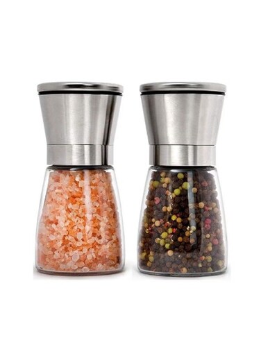 and Pepper Grinder Set Pepper Mill, Sea Salt Shaker Refillable, Adjustable Coarseness, Stainless Steel with Ceramic Rotor (Set of 2)