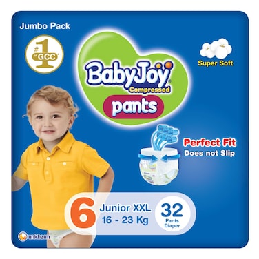 Baby Joy Cullote Diaper Pants Junior Double Extra Large Size 6 16-23kg Jumbo Pack 32 Pants