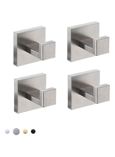 COUOBO Bathroom Towel Hook 4 Pack, for Kitchen, Bedroom, Hotel - Modern Design Effortless Mounting Towel Hangers, Brushed Finish
