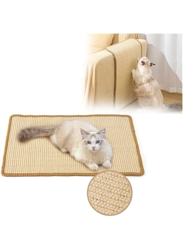 BIGTHREE Sisal Cat Scratcher Mat, 30 x 50 Cm Horizontal Cat Floor Scratching Pad Rug, with Sticky Velcro Tapes for Indoor Cats Grinding Claws Nails, Cat Furniture Protector for Couches &amp; Carpets