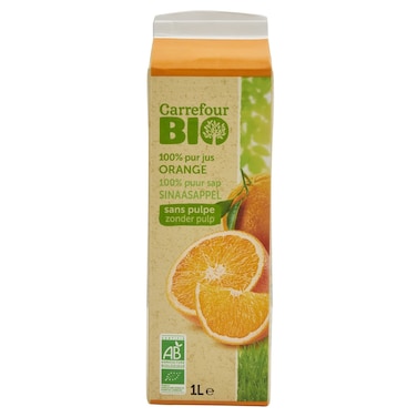 Carrefour Bio Organic Pure Orange Juice Without Pulp, 1L