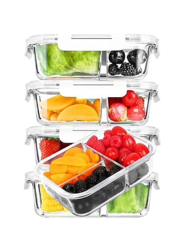 Purfex 3-Pack Meal Prep Container Set, Glass Food Storage Containers,32oz Glass Containers with 3 Compartments &amp; Locking Lids, BPA-Free,Perfect for Kitchen Storage, Microwave, Freezer &amp; Dishwasher.