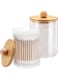 Strayelf 2 Pack Qtip Holder,10-Oz Bathroom Organizer Accessories Storage Containers Clear Plastic Apothecary Jars with Bamboo Lids for Cotton Ball,Cotton Swab,Floss
