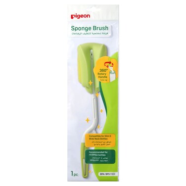 Pigeon 2-Way Sponge Bottle Brush with 360 Degree Rotary Handle, Green