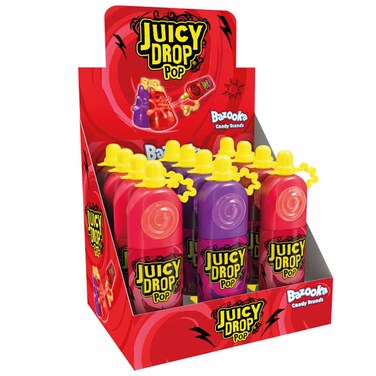 Bazooka Juicy Drop Pop Strawberry and Blackcurrant Hard Candy, 26g, Pack of 12