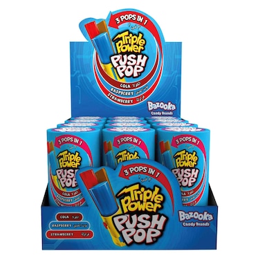 Bazooka Triple Power Push Pop, 34g Pack of 12