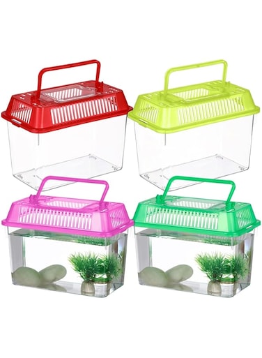 1 pcs Small Fish Tank, Clear Plastic Fish Tank, Reptile Carrier with Breathable Lids, Portable Fish Aquarium for Turtles, Beta Fish, Small Reptile (Random Color)
