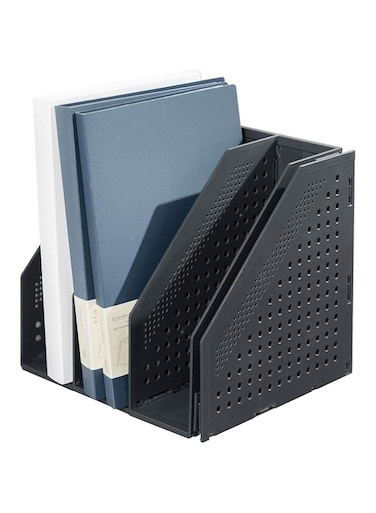 Deli Collapsible Magazine File Holder, Desk Organizer Document Folder for Office Organization and Storage, 4 Vertical Compartments, Dark Grey