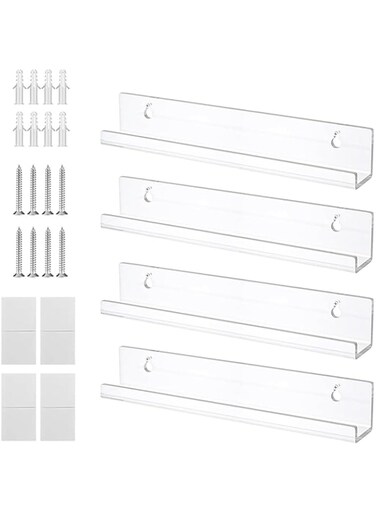 LYLYMYKHH Acrylic Floating Shelves Wall Mounted for Vinyl Record, 4 Pack 12inch Clear Acrylic Album Record Holder for Bedroom, Living Room Storage and Organization (Clear-4 Pack)