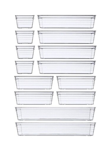 14-Piece Plastic Drawer Organizer Tray Clear 31x17x11cm