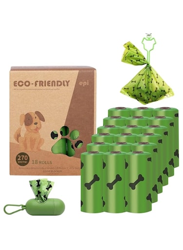 Okbuynow Dog Poop Bags Biodegradable Pets Waste Bag with Green Dispenser and Leash Clip for Pet Extra Thick 100% Leak Proof 270pcs Doggy 18 Rolls 9" x 13