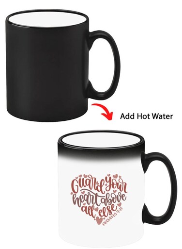Color Changing Heat Sensitive Ceramic Mug, Image Revealed When HOT Liquid is Added! Guard your heart above all else