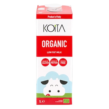 حليب كويتا العضوي قليل الدسم مُضاف إليه فيتامين A و D3 بحجم 1 لتر