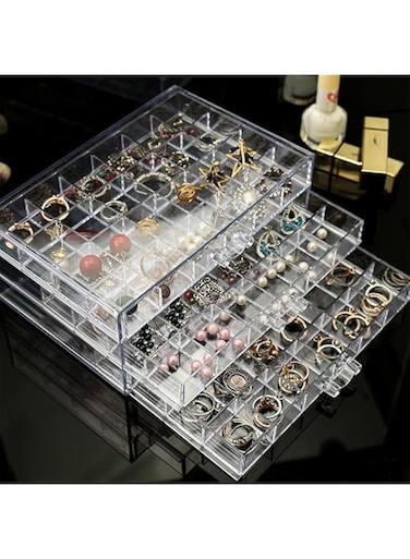 Earring Storage Box Organizer, Acrylic Jewelry Storage Box Holder, 3 Drawers Transparent Jewelry Display Stand with 72 Small Compartments, Stackable Earring Storage Case, Gift Boxes for Women Girls