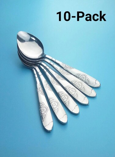 DAI 10-Pack Stainless Steel Spoons - Premium 18/0 Food Grade - Dishwasher Safe - Rustproof Smooth Edge - Heavy Duty for Home/Restaurant