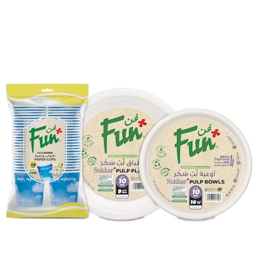 Fun 70 Pcs Everyday, Tumblers with Green Track Sukkar, Plates and Bowls Set