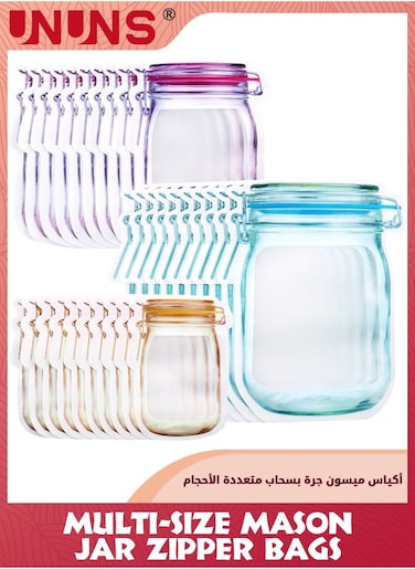 Food Jar Zipper Bags,30 Pcs Stand Up Reusable Bags Freezer Ziplock Bags,Airtight Leak-proof Portable Food Snack Save Storage Pouch Bag,For Snack Fruit Cereal Veggies Travel Picnic Camping