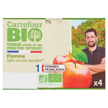 Carrefour Bio Organic Apple Fruit Pur&eacute;e No Added Sugar, 100g, Pack of 4