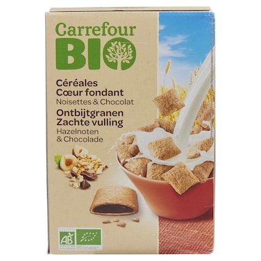 Carrefour Bio Organic Chocolate Hazelnut Filled Breakfast Cereals, 375g
